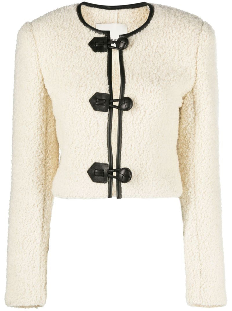Neutral Leather-trim BouclÃ_x0083_Â© Jacket