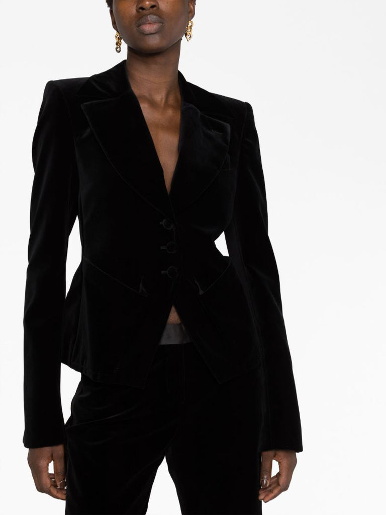 Black Belted Velvet Blazer