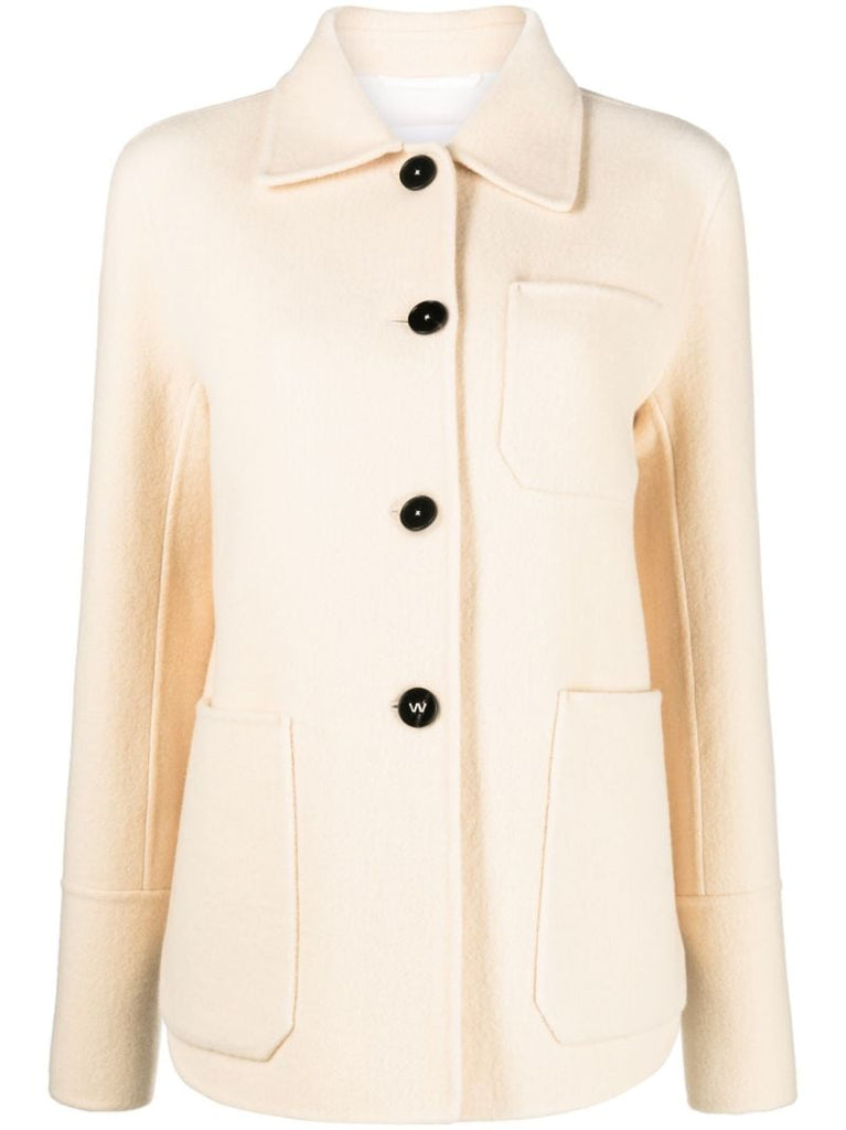 Neutral Single-breasted Short Wool Coat