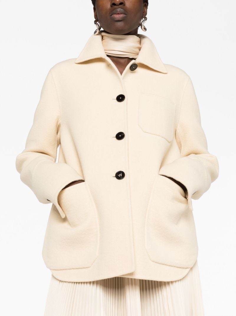 Neutral Single-breasted Short Wool Coat
