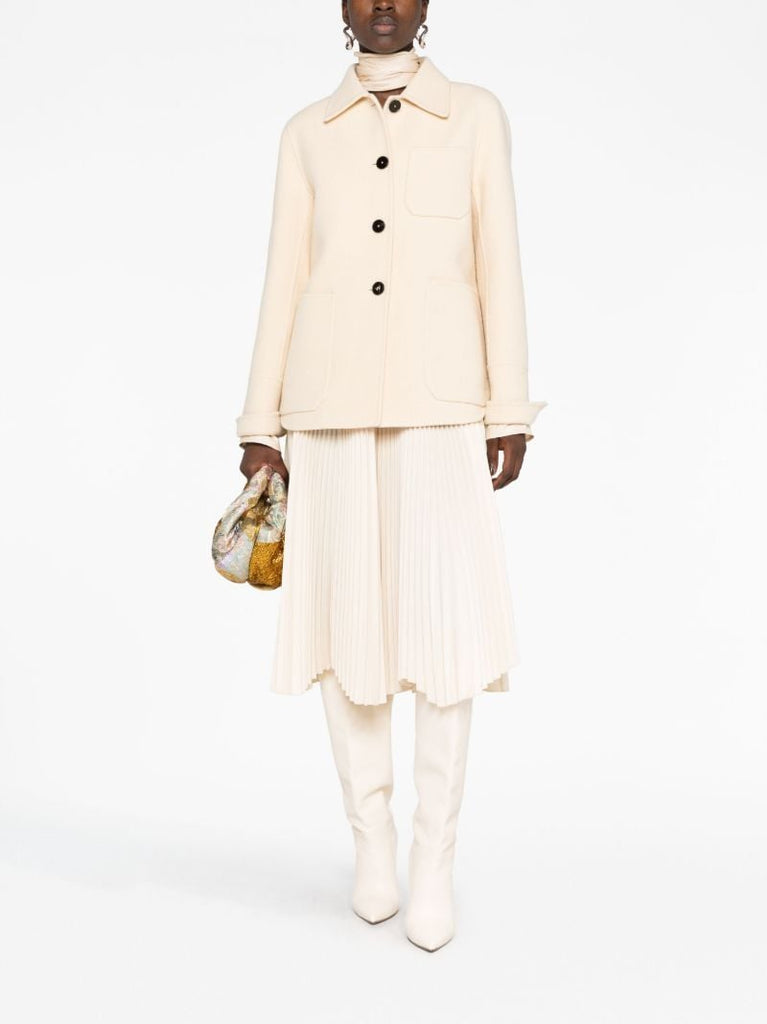 Neutral Single-breasted Short Wool Coat