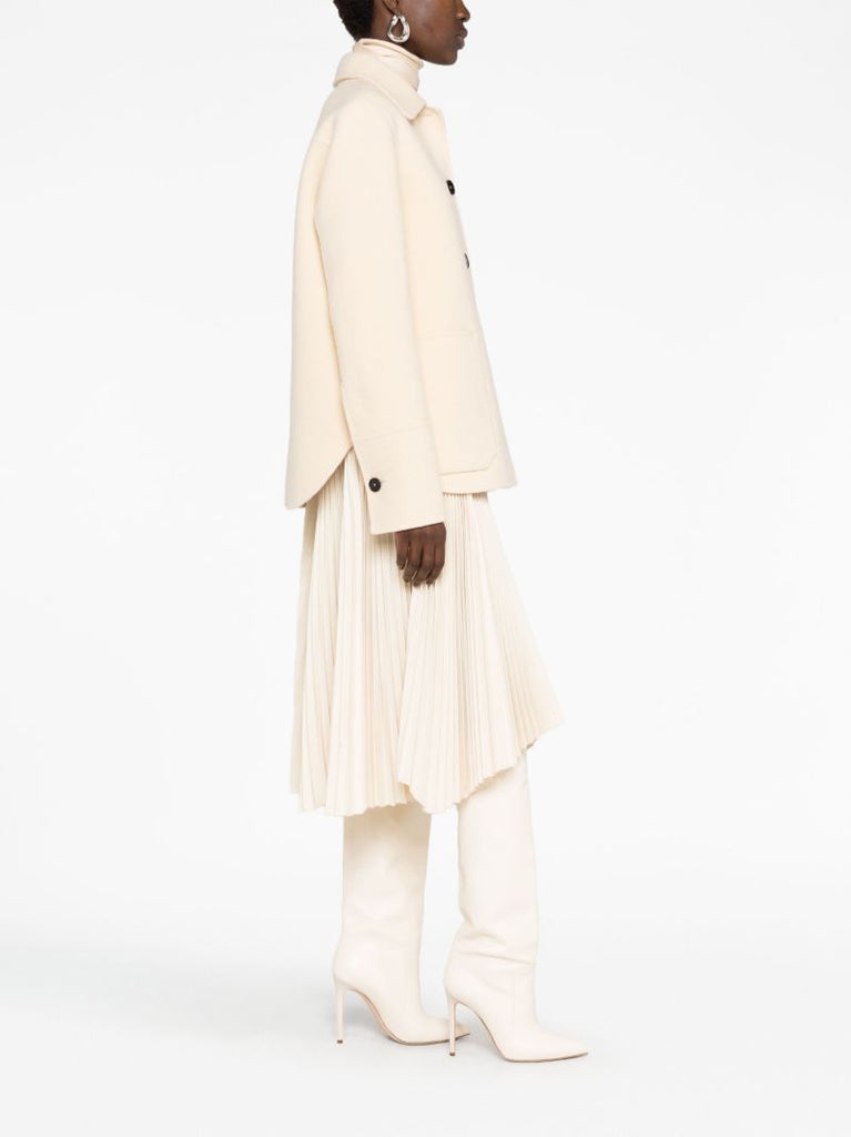 Neutral Single-breasted Short Wool Coat