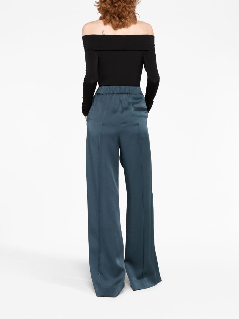 Blue Satin Straight-leg Trousers