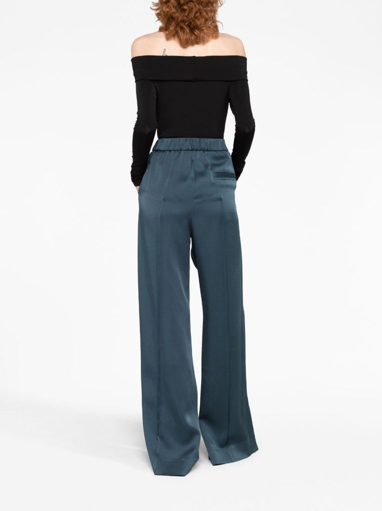 Blue Satin Straight-leg Trousers