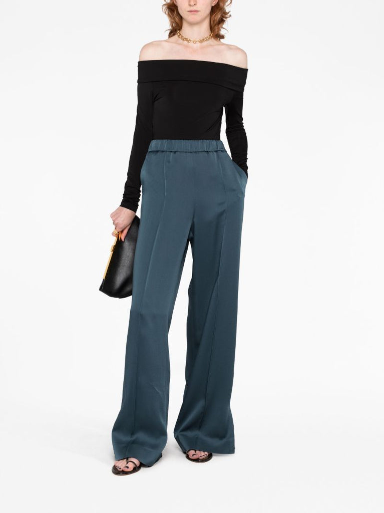 Blue Satin Straight-leg Trousers