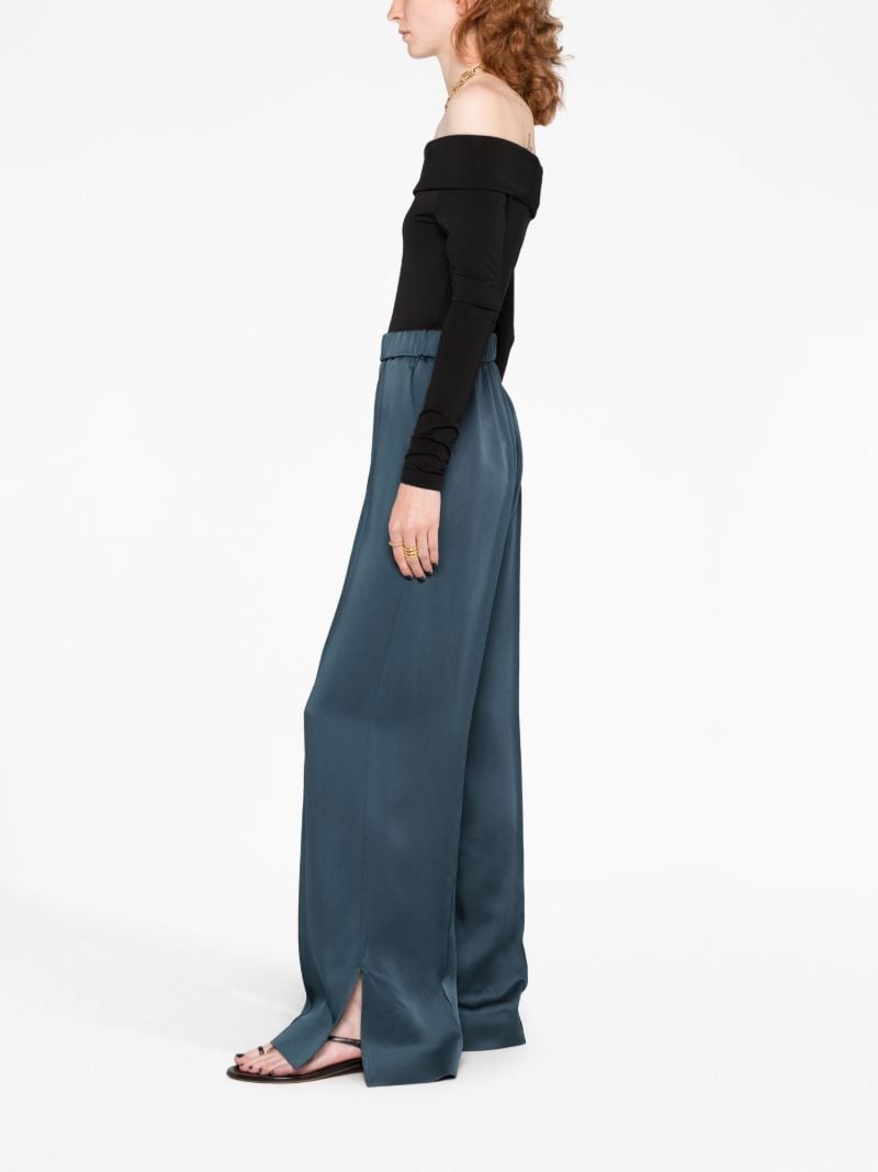 Blue Satin Straight-leg Trousers
