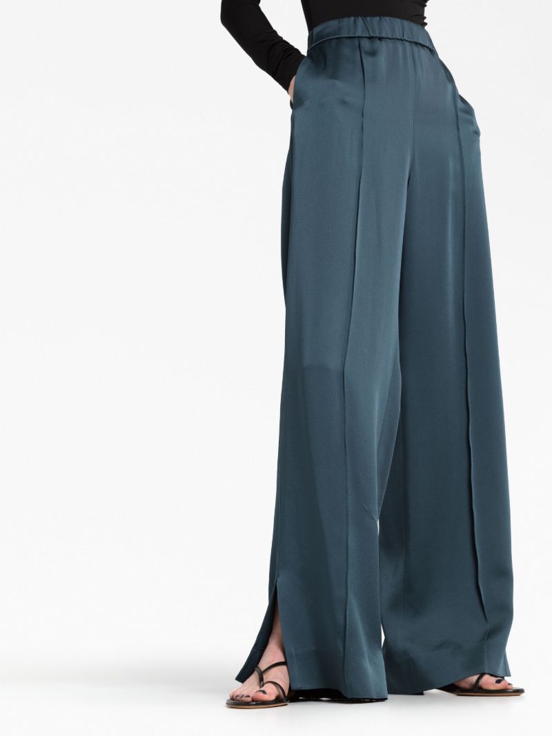 Blue Satin Straight-leg Trousers