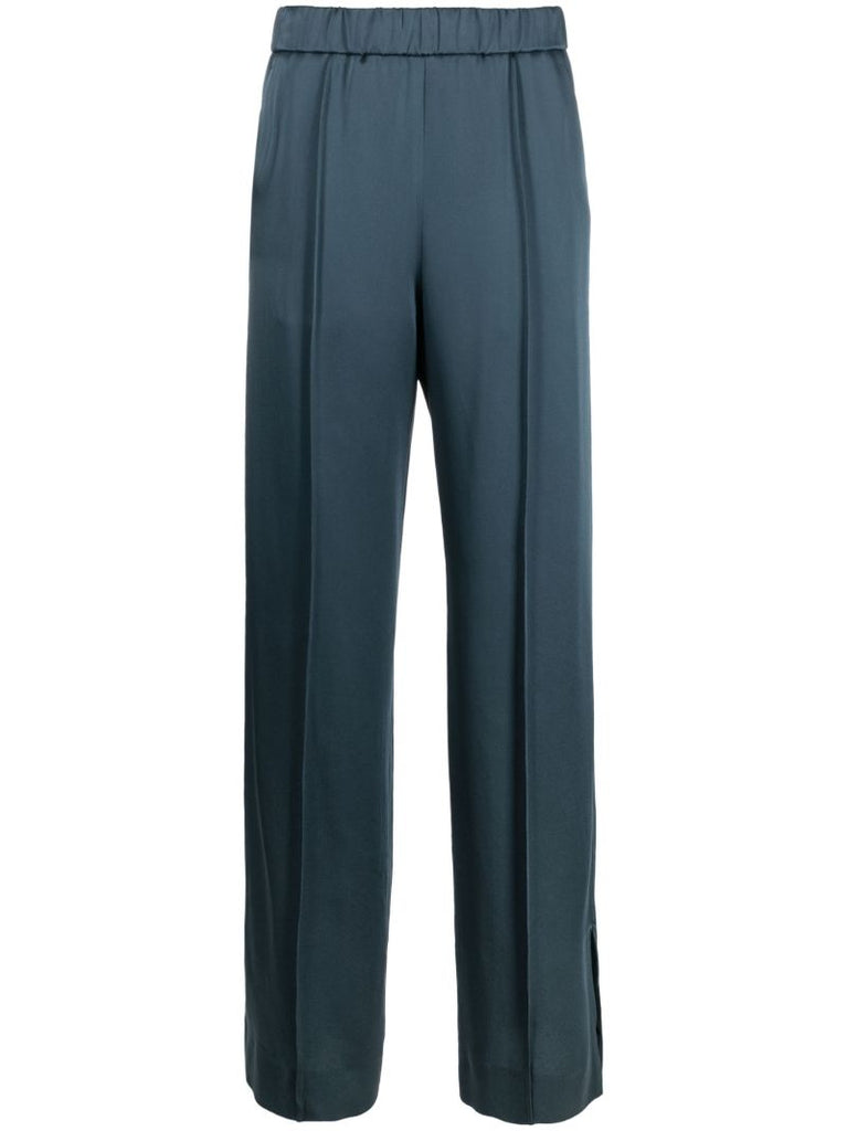 Blue Satin Straight-leg Trousers