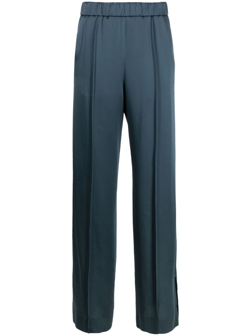 Blue Satin Straight-leg Trousers