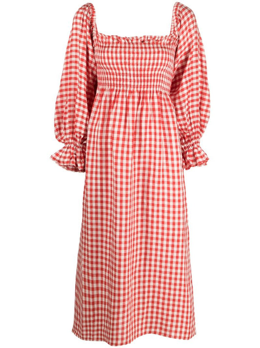 Red Atlanta Vichy-print Midi Dress