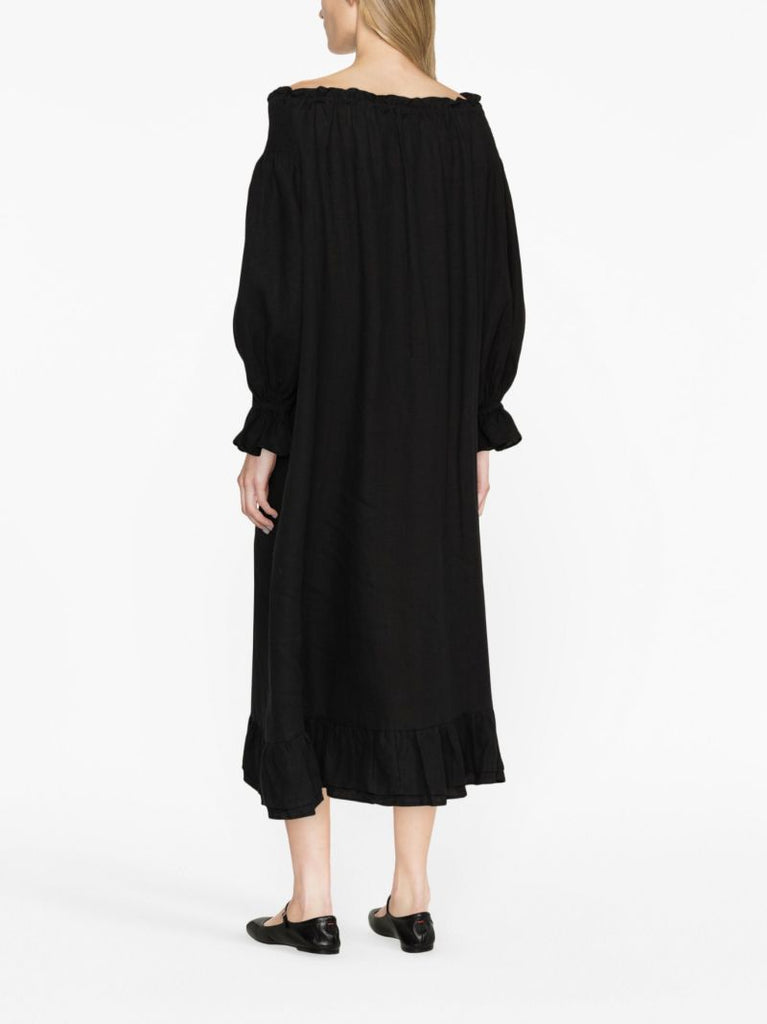 Black Romantica Linen Midi Dress