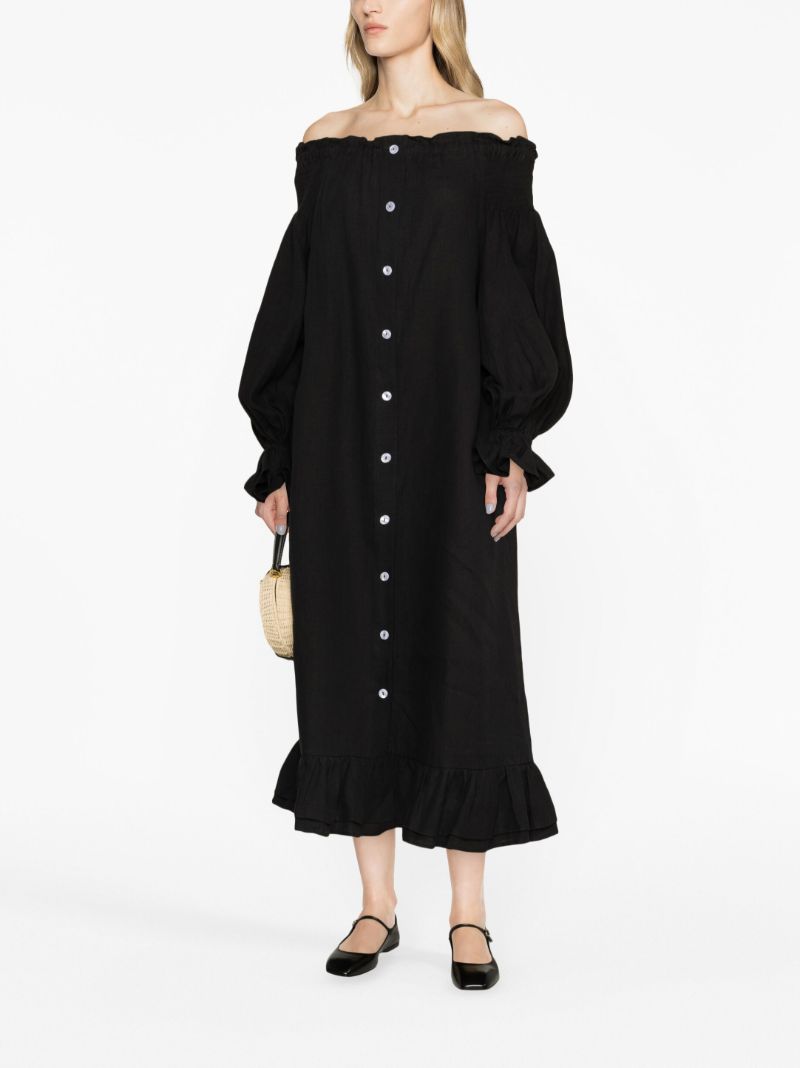 Black Romantica Linen Midi Dress