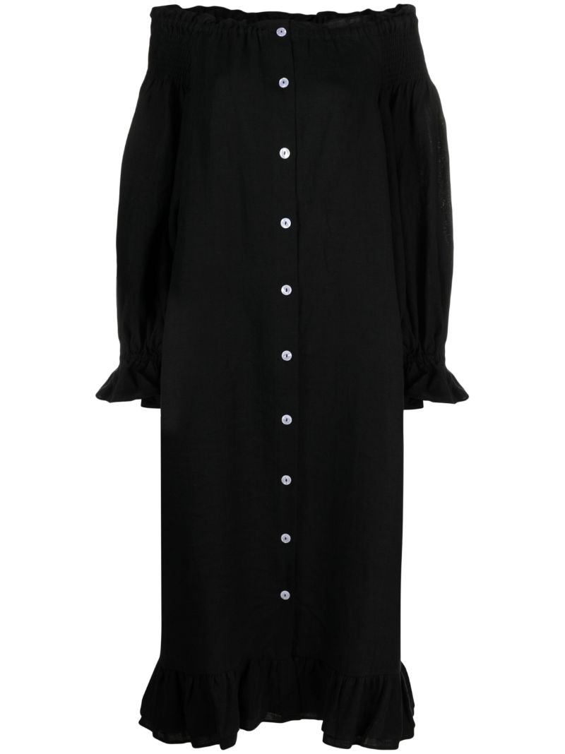 Black Romantica Linen Midi Dress