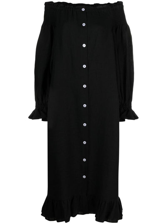 Black Romantica Linen Midi Dress