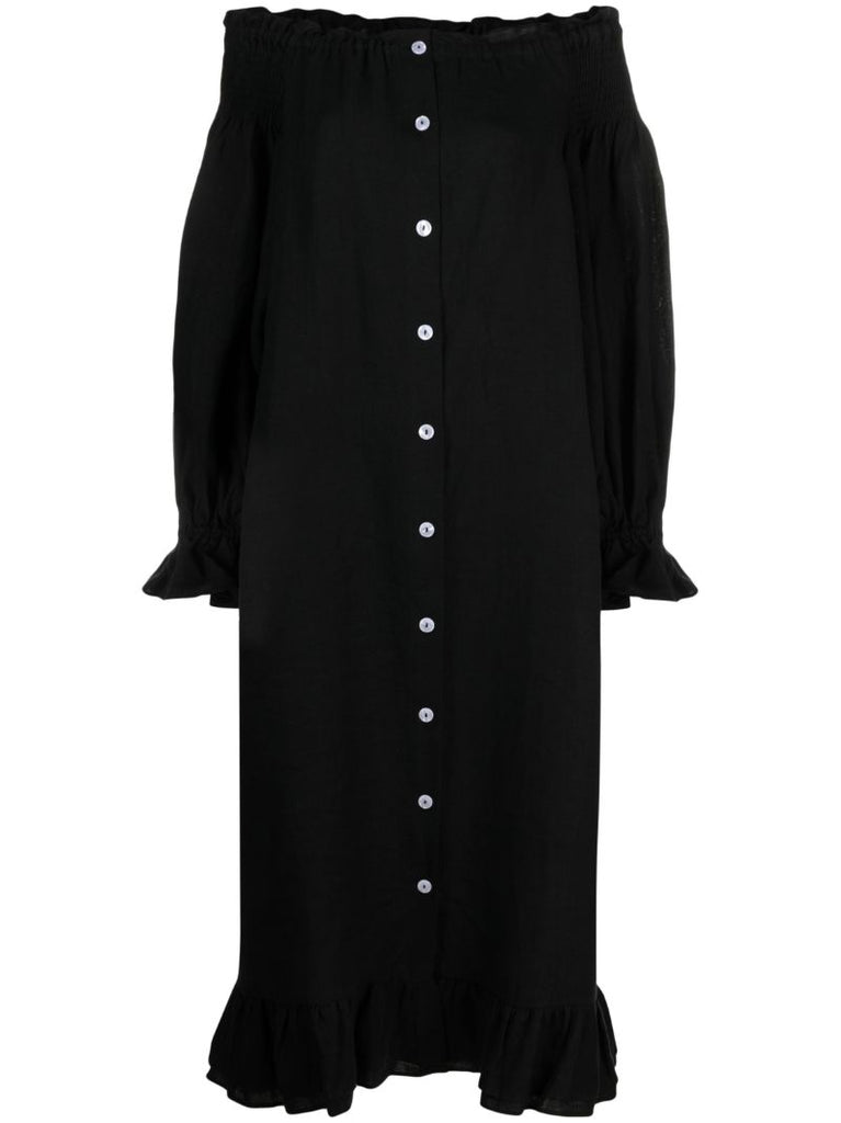Black Romantica Linen Midi Dress