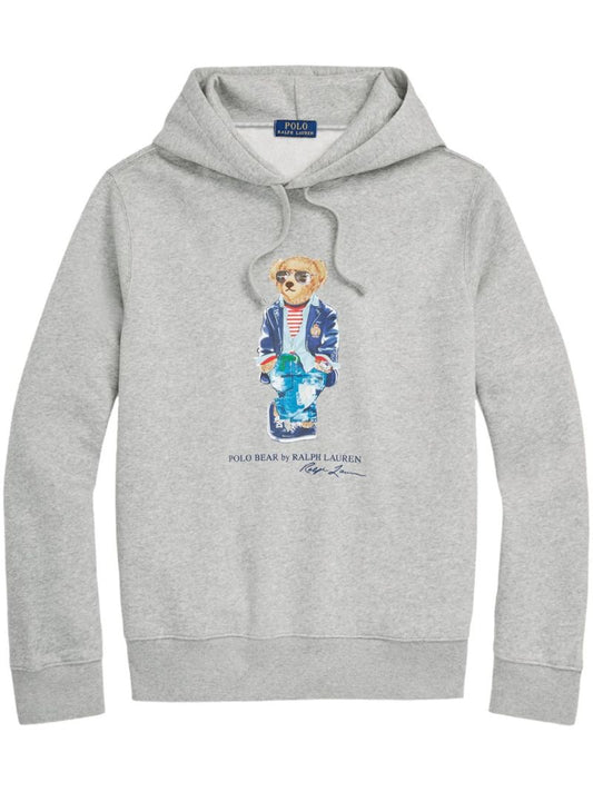 Grey Cotton Polo Bear Hoodie
