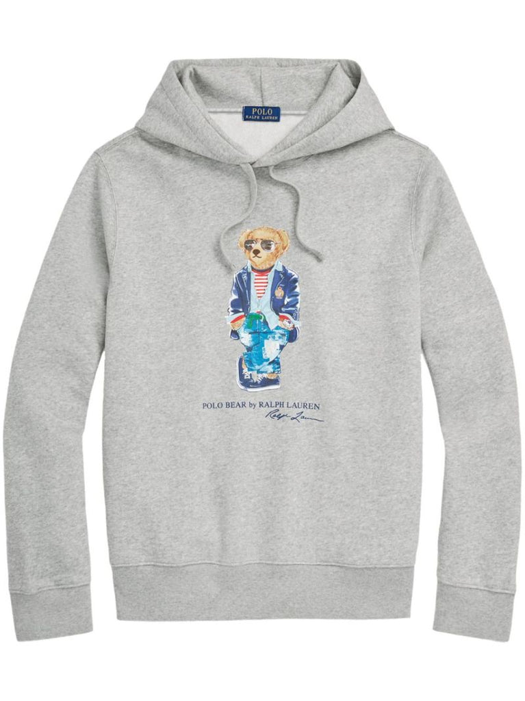 Grey Cotton Polo Bear Hoodie