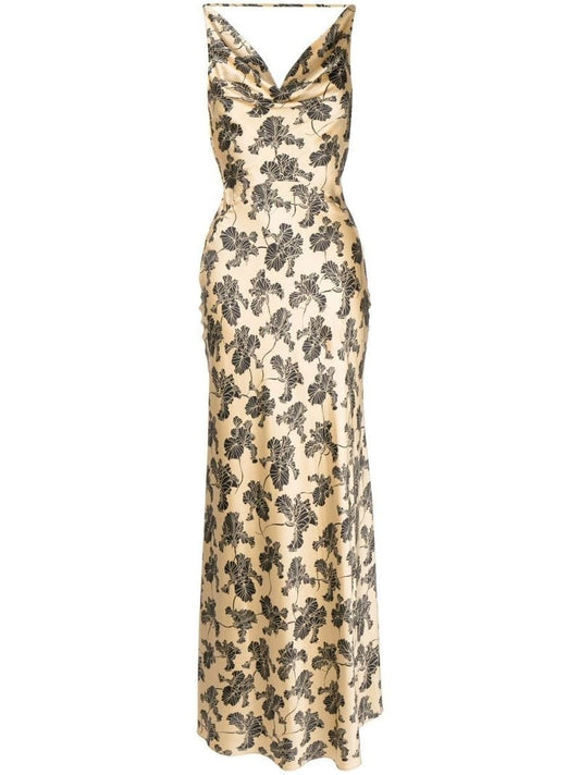 Neutral Colombina Floral Print Maxi Dress