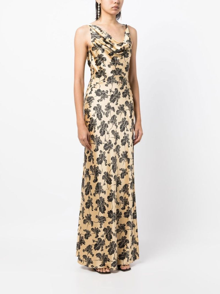 Neutral Colombina Floral Print Maxi Dress