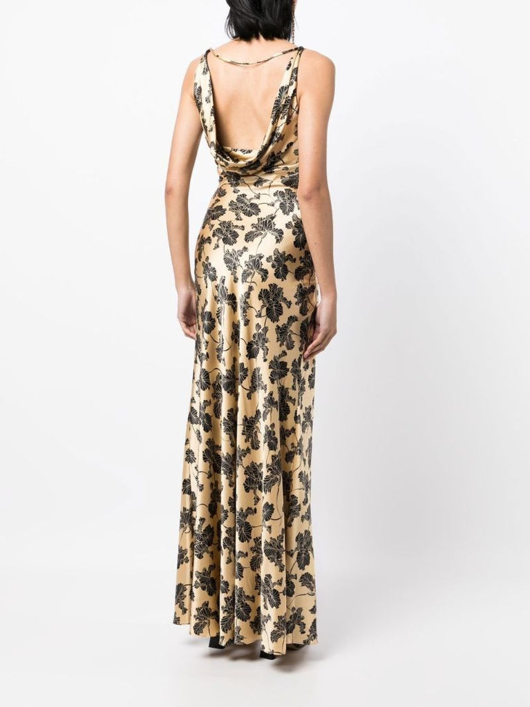 Neutral Colombina Floral Print Maxi Dress