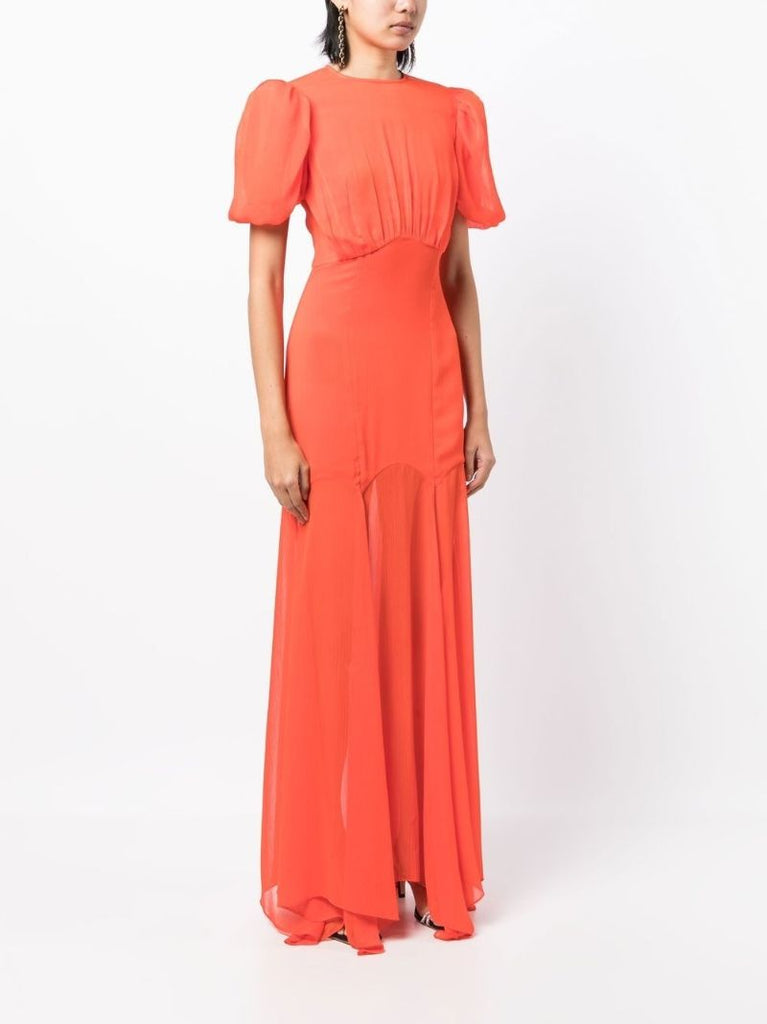 Orange Agua Puff-sleeve Maxi Dress