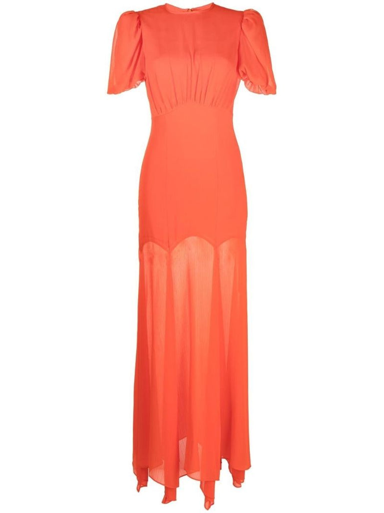Orange Agua Puff-sleeve Maxi Dress