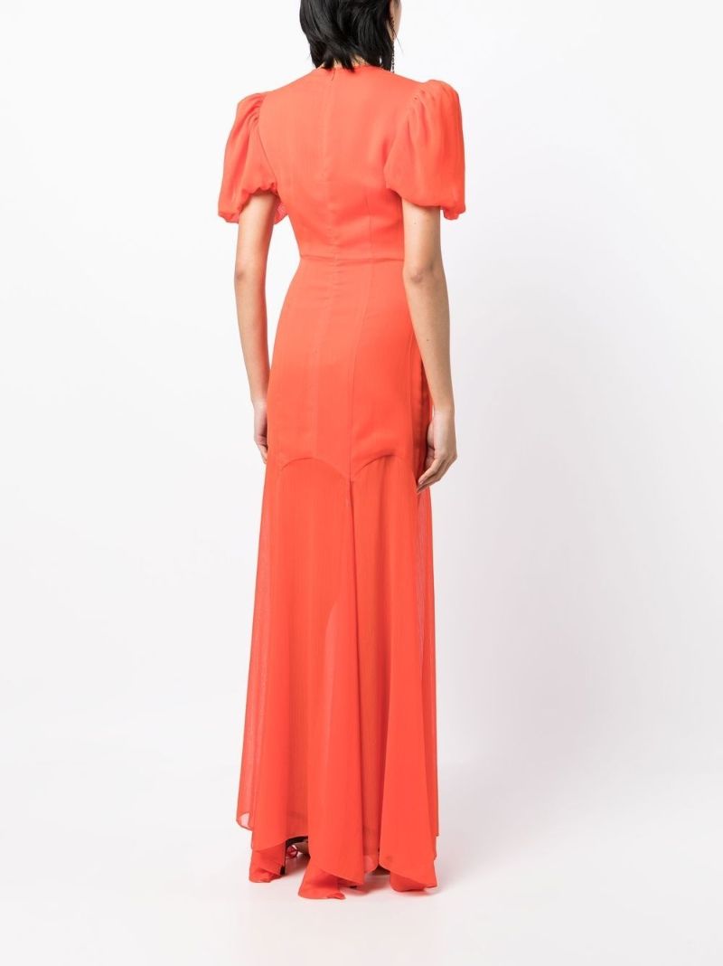 Orange Agua Puff-sleeve Maxi Dress