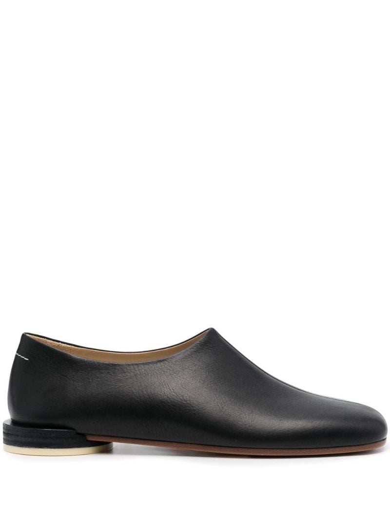 Black Square Toe Leather Loafers