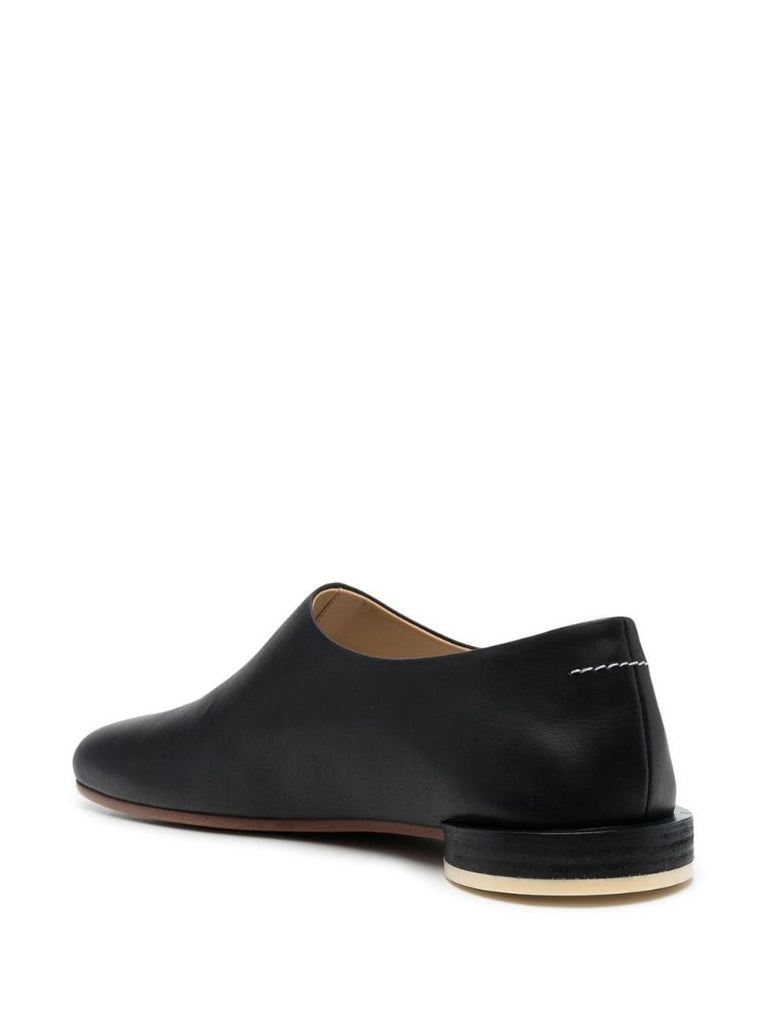 Black Square Toe Leather Loafers