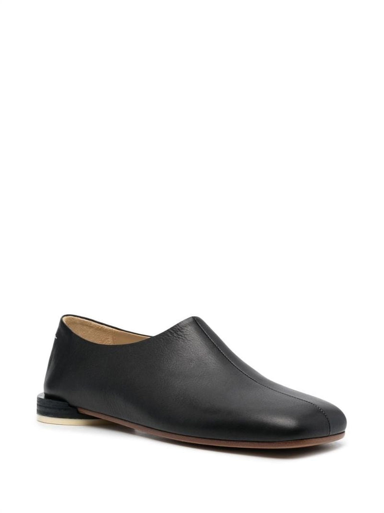 Black Square Toe Leather Loafers