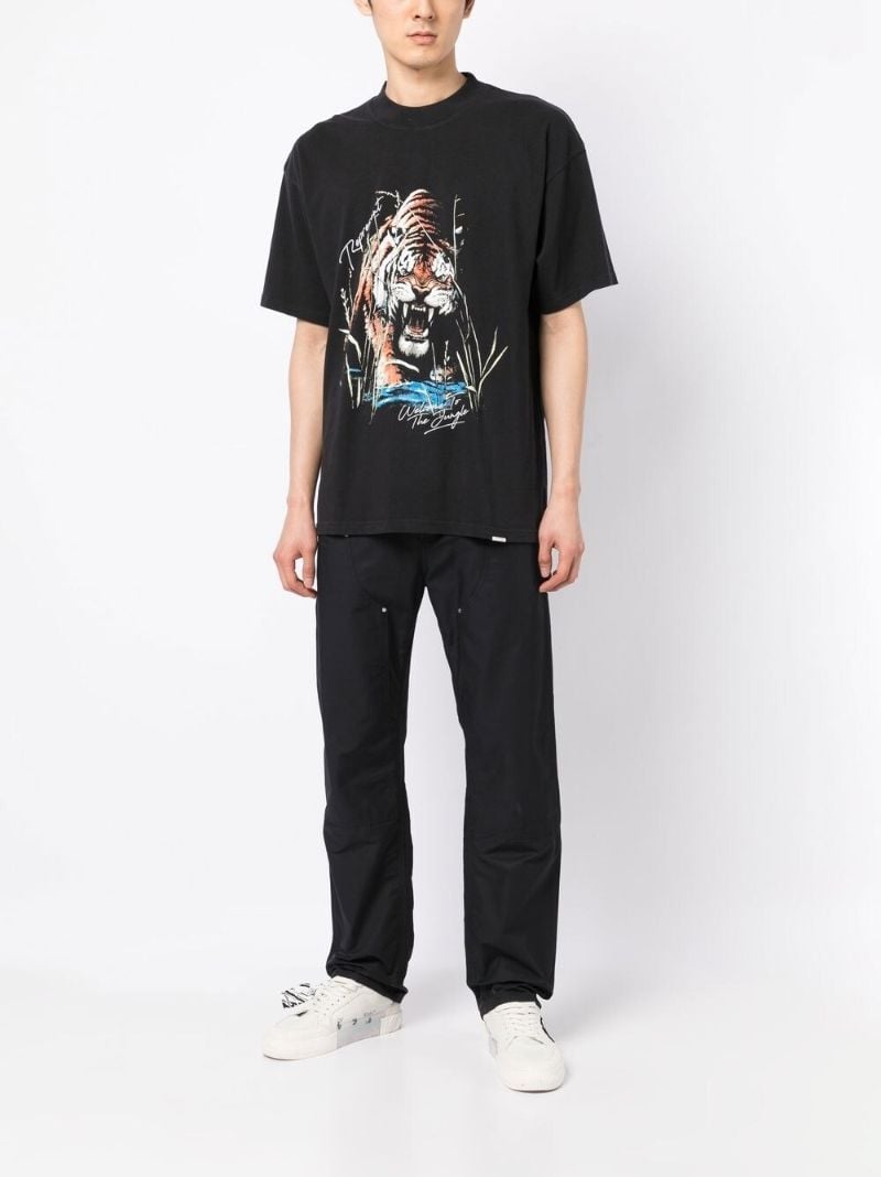 Black Cotton Tiger Print T-shirt