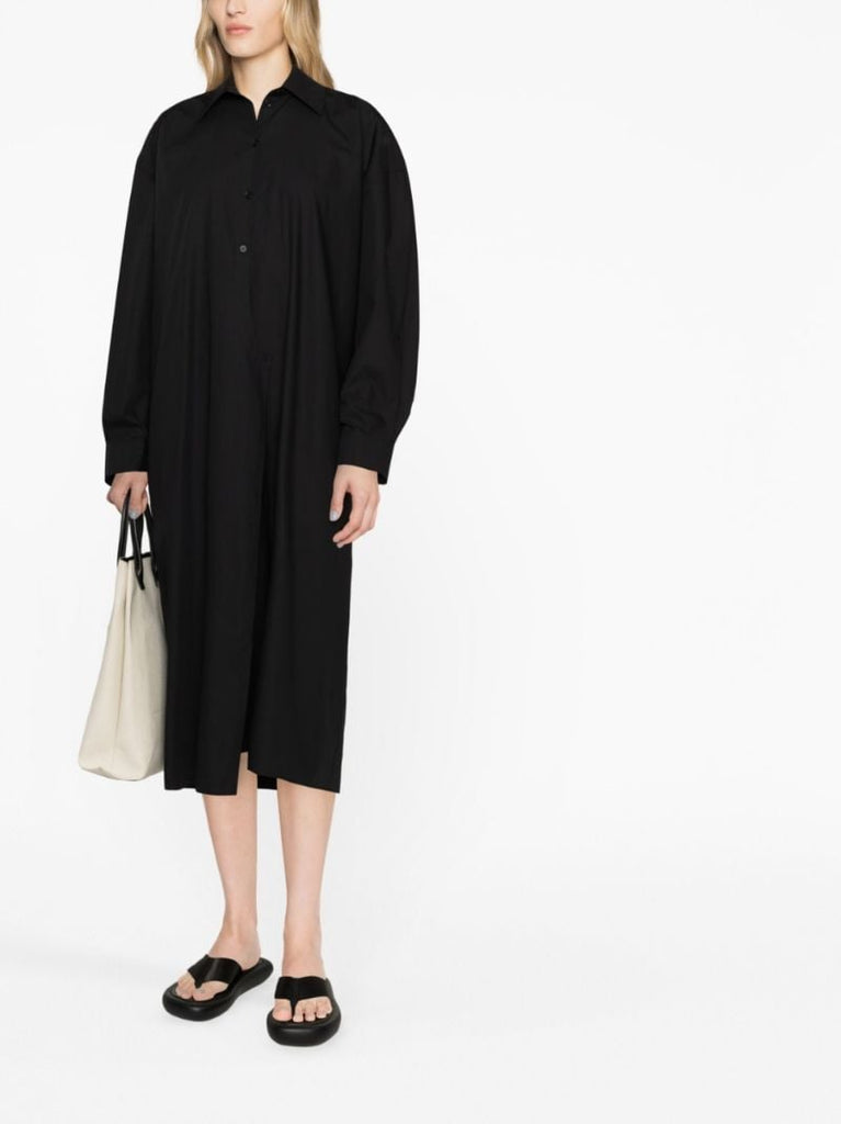 Black Draped Cotton Shirt Dress