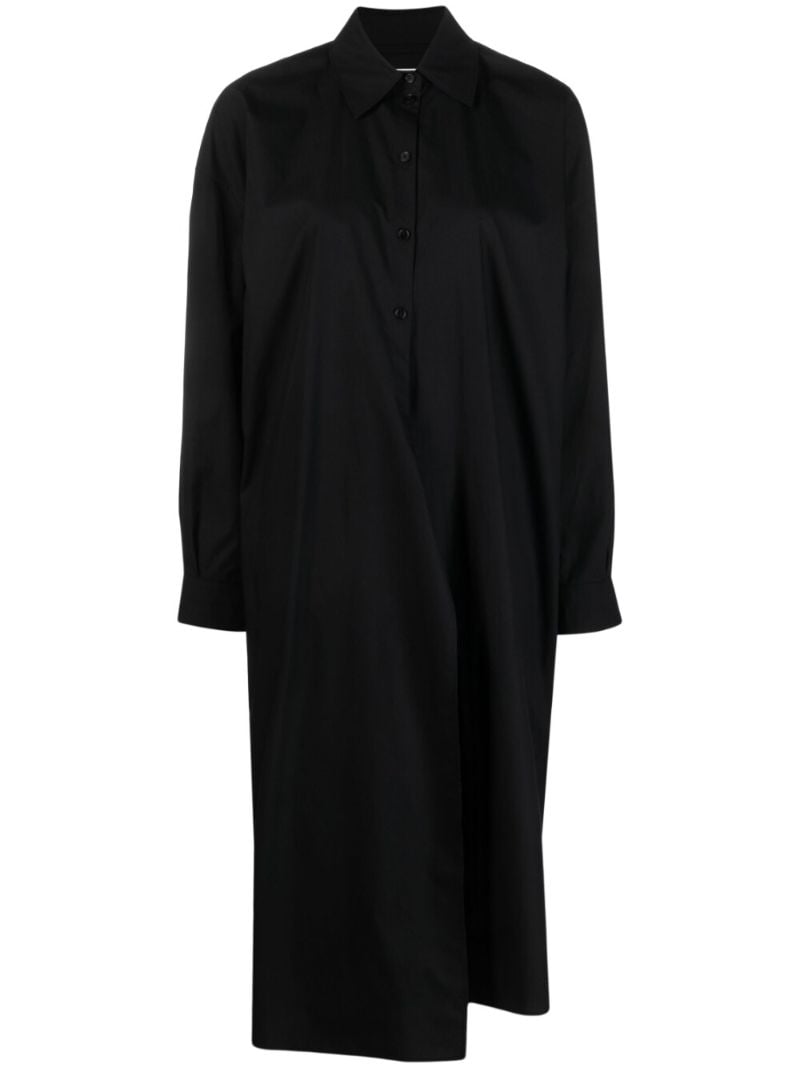 Black Draped Cotton Shirt Dress