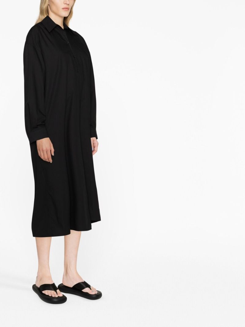 Black Draped Cotton Shirt Dress