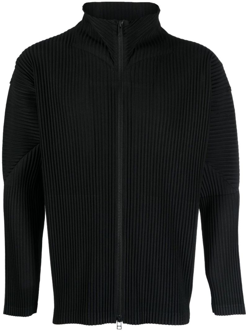 Black Micro Pleated Zip-up Jacket