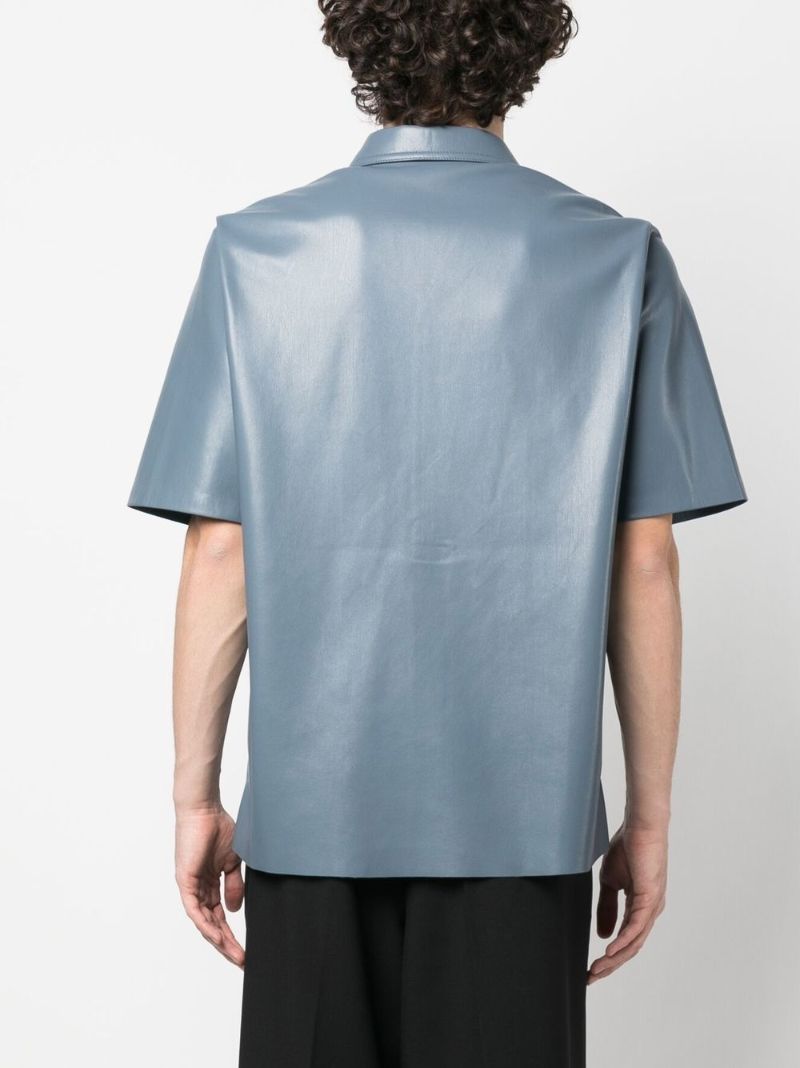 Blue Short-sleeved Faux Leather Shirt