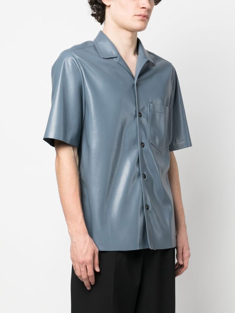 Blue Short-sleeved Faux Leather Shirt