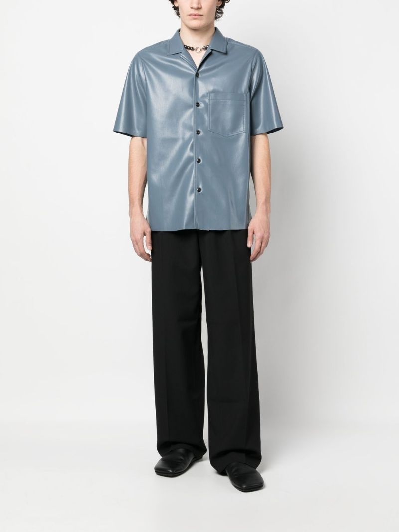 Blue Short-sleeved Faux Leather Shirt