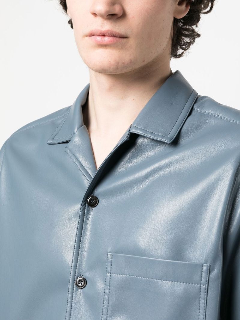 Blue Short-sleeved Faux Leather Shirt