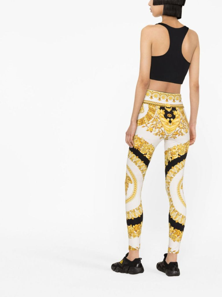 White Barocco Print Leggings