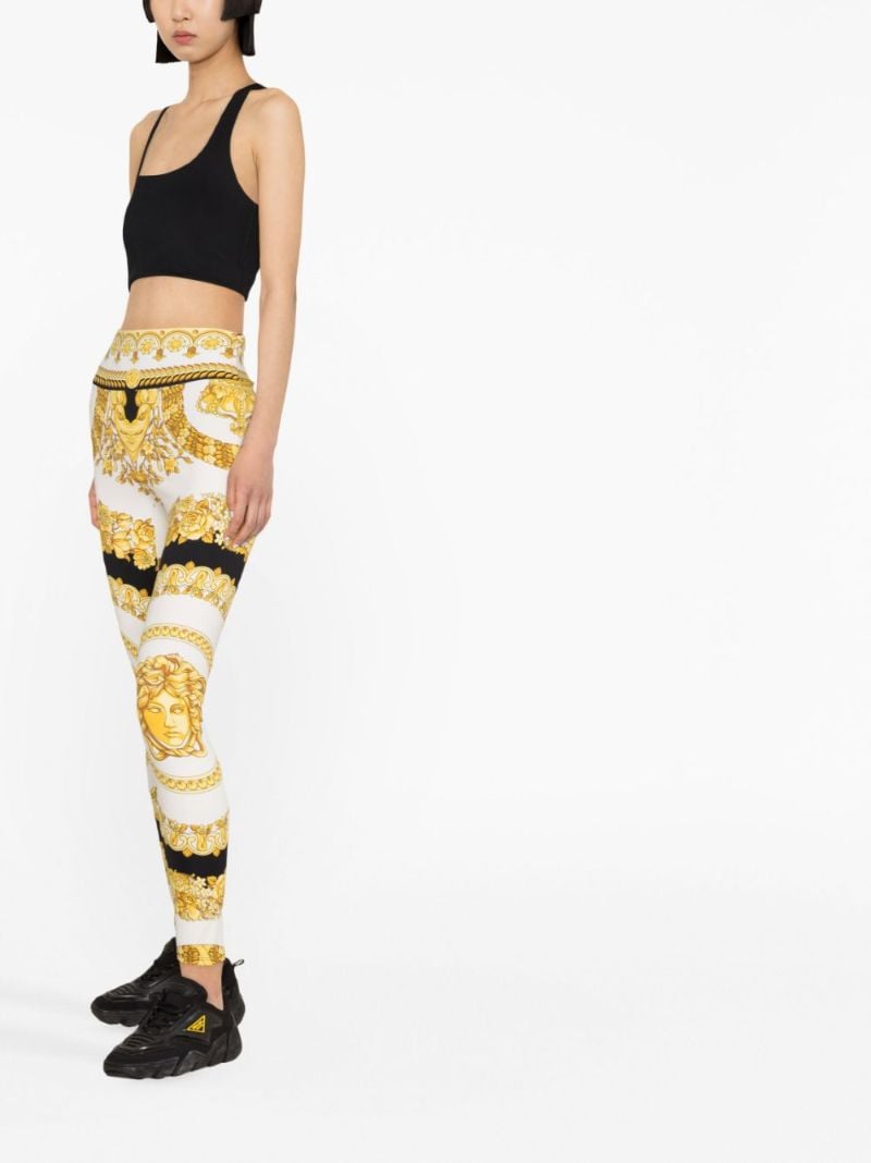 White Barocco Print Leggings