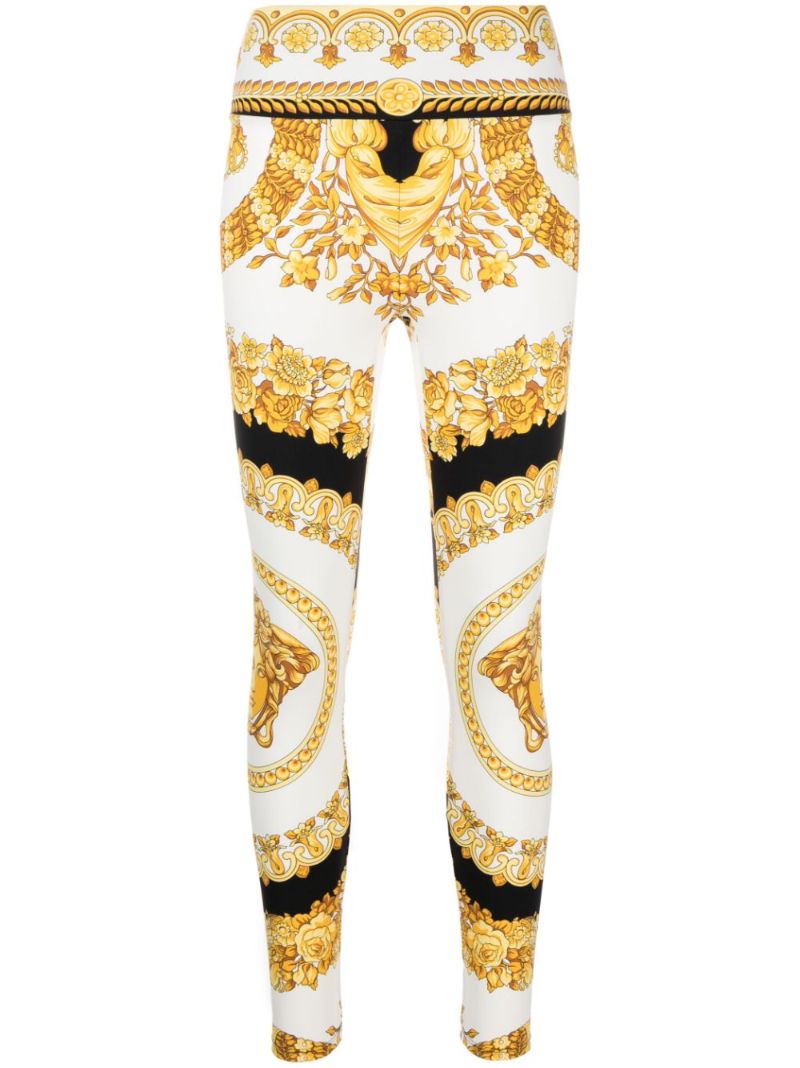 White Barocco Print Leggings