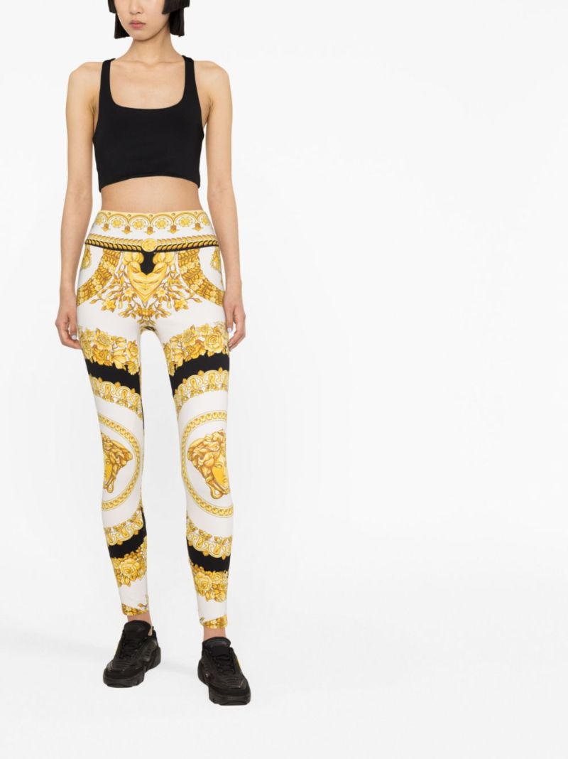 White Barocco Print Leggings
