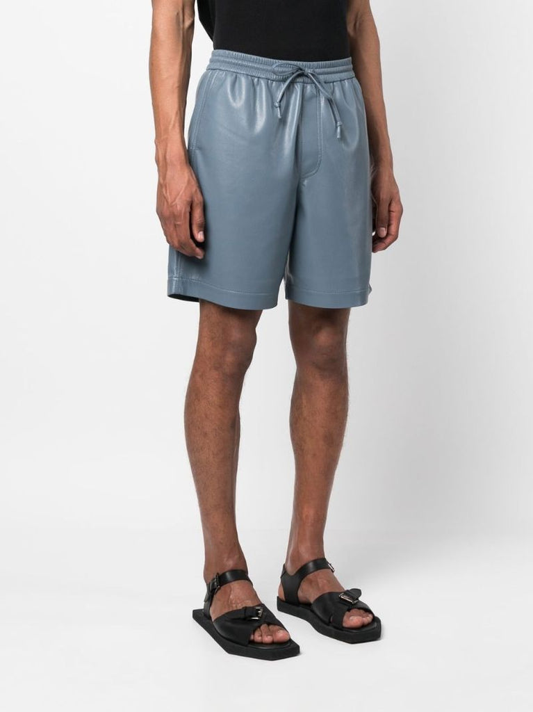 Blue Faux Leather Track Shorts