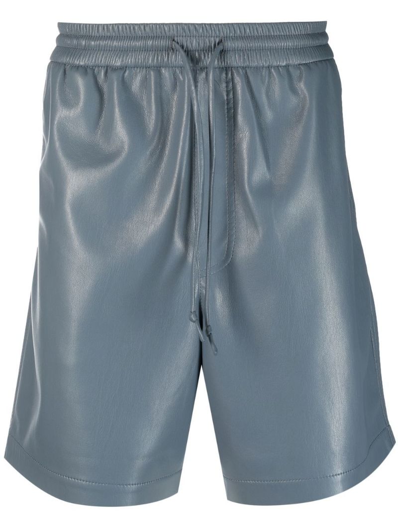 Blue Faux Leather Track Shorts