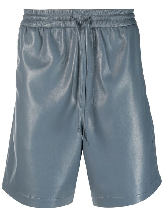 Blue Faux Leather Track Shorts