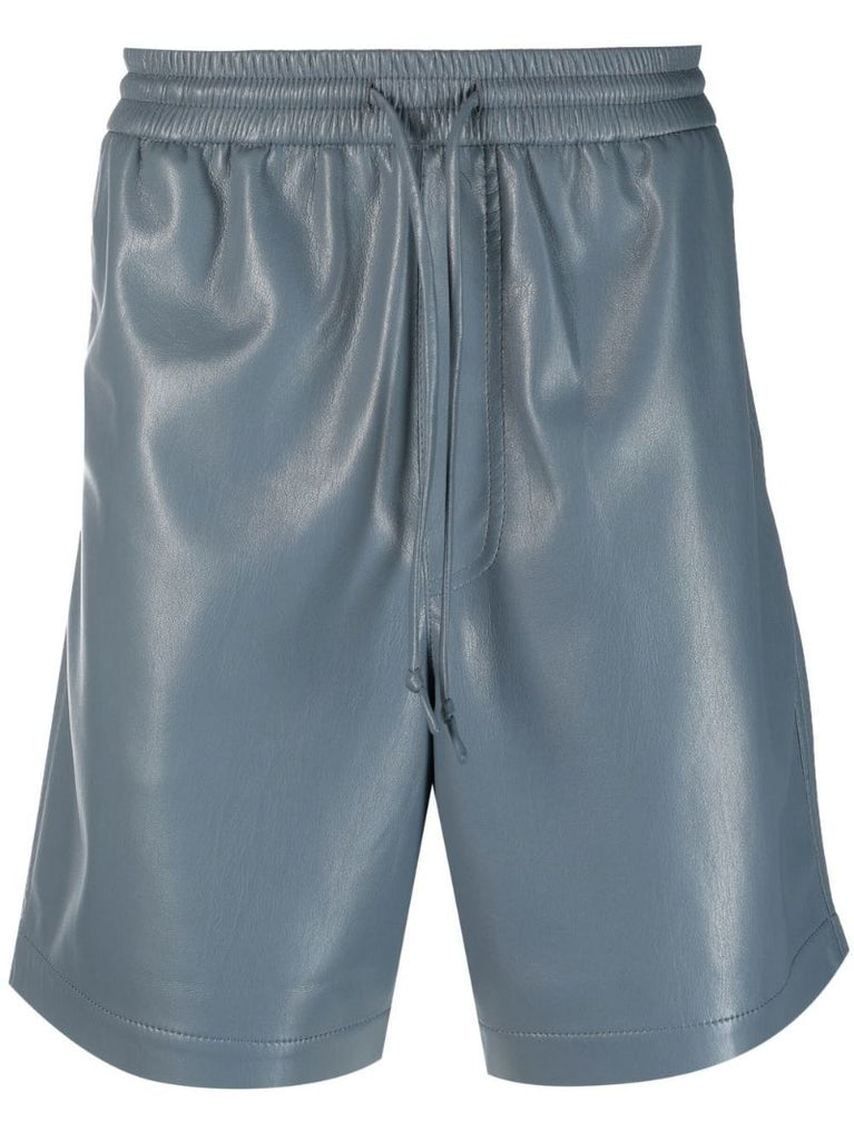 Blue Faux Leather Track Shorts