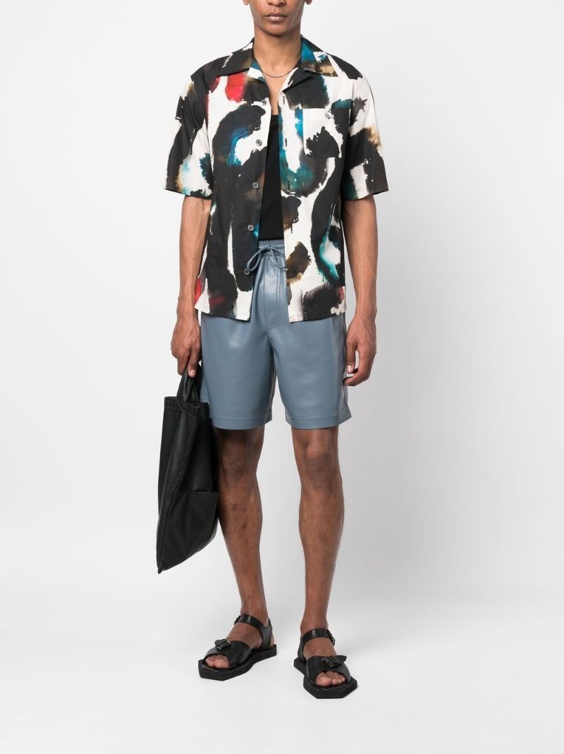 Blue Faux Leather Track Shorts
