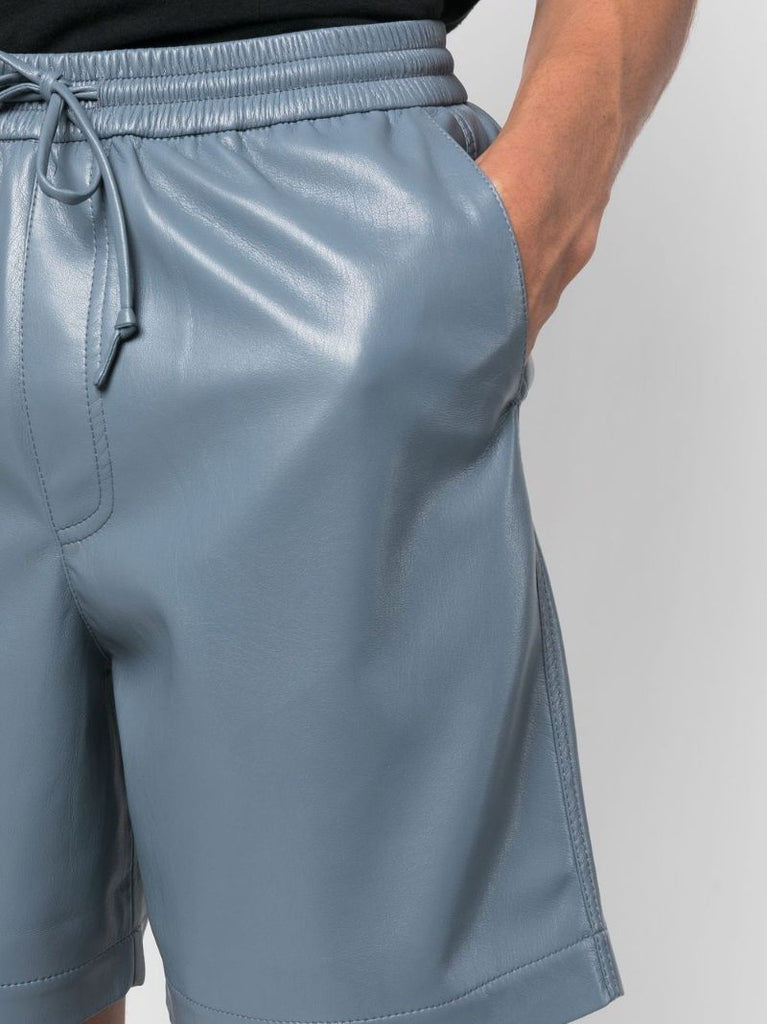 Blue Faux Leather Track Shorts