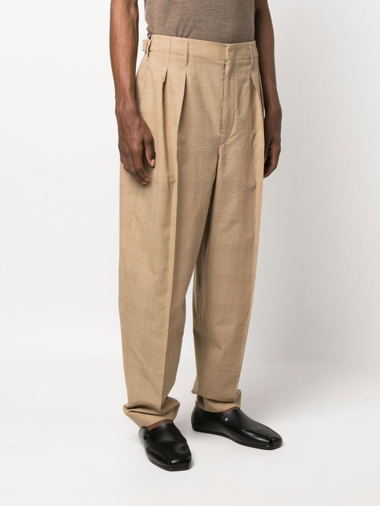 Neutral Seersucker Wool Tapered Trousers